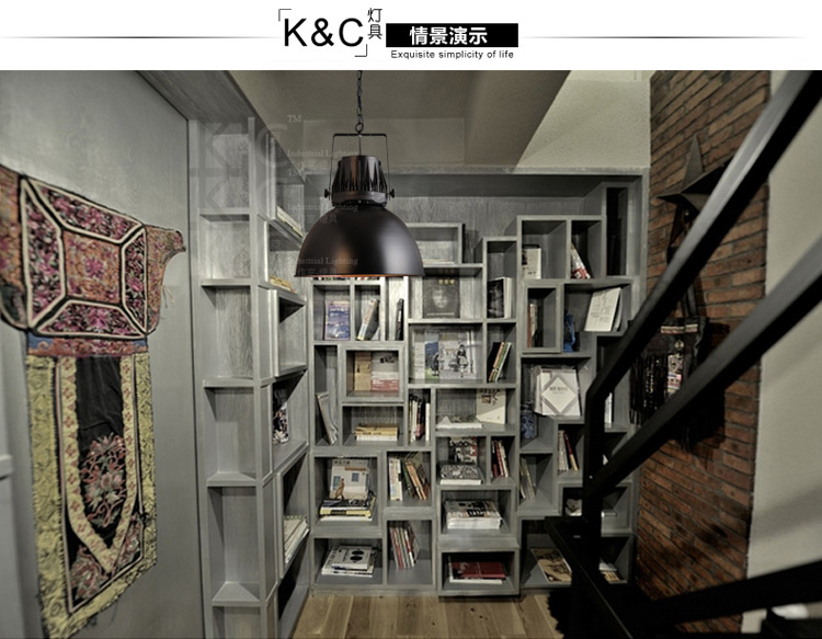 kc灯具黑色工业风复古铁艺吊灯阳台过道办公室仓库吊灯美式灯罩灯 P3668-含1枚烟火灯泡