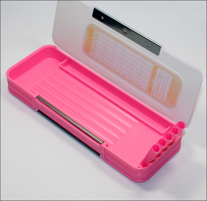 日本进口uni三菱文具盒p-1000bt双面双开小学生彩色铅笔盒 粉红色【图