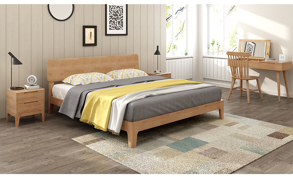 丽巢 实木床 北欧日式实木床卧室家具双人婚床tb-07 原木色 普通床 1.