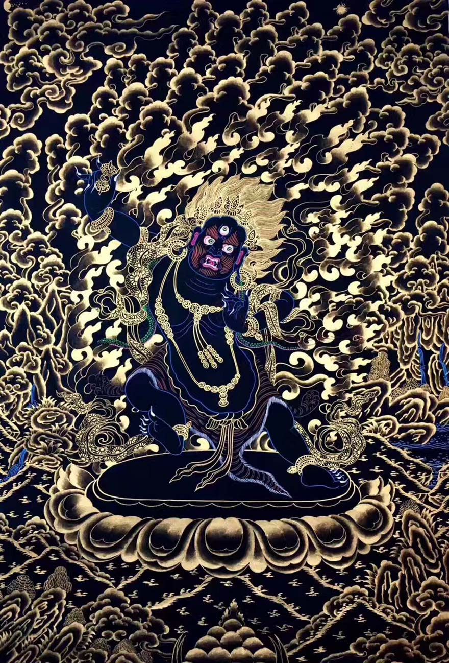 (尼泊尔)lama 黑金唐卡《金刚手菩萨》 唐卡画师