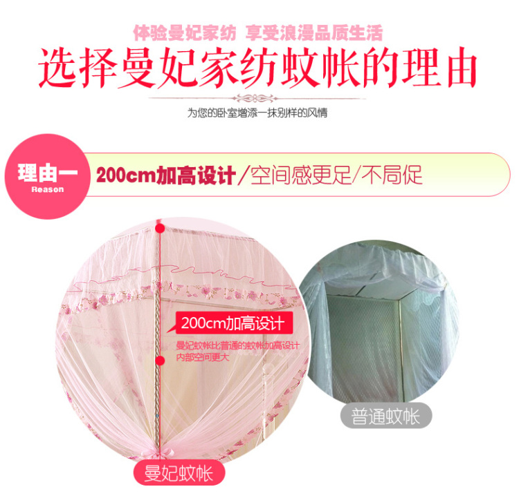 曼妃 不锈钢落地三开门宫廷蚊帐 方顶支架加粗 立柱25MM紫色 1.8*2.2m床