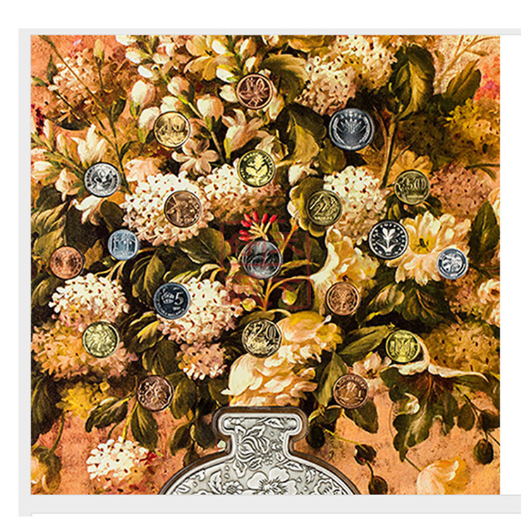 好藏天下 20国外国硬币有钱花摇钱树壁挂画装饰画 银花瓶