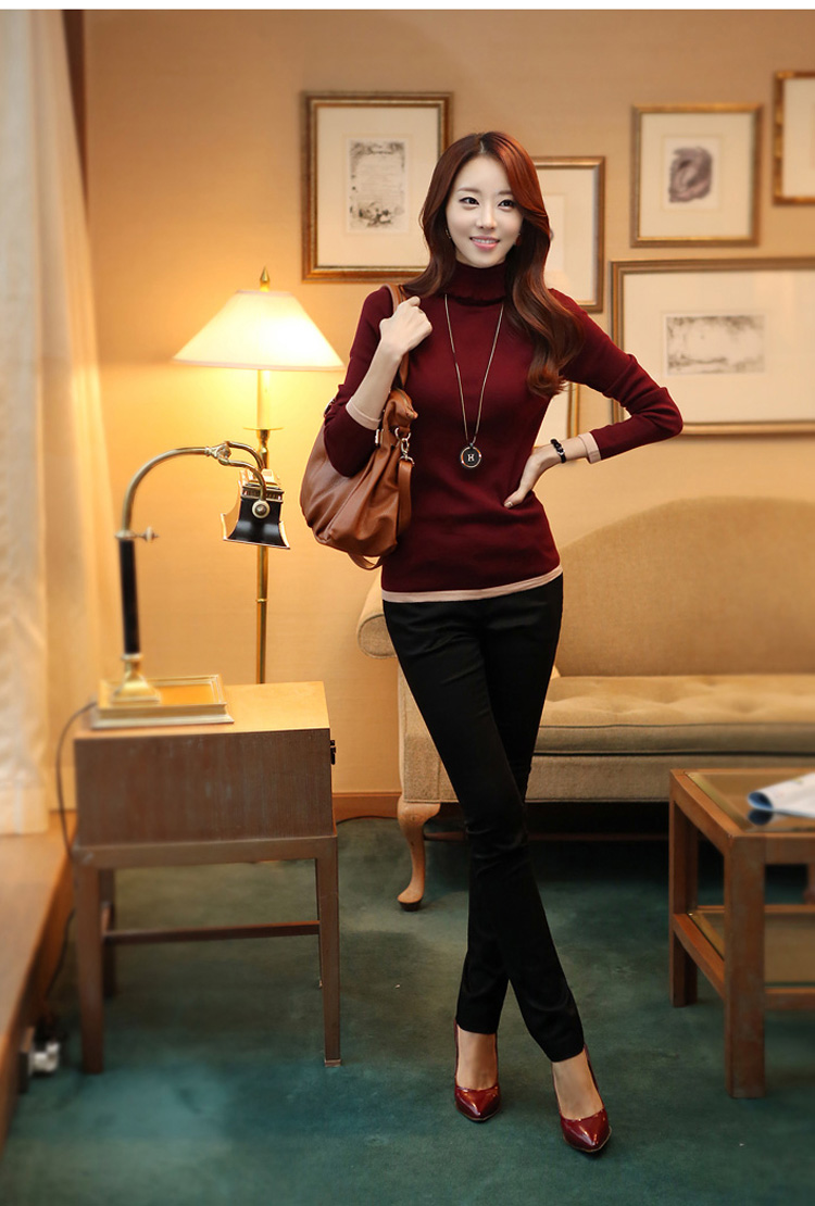
                                        丽尚佰莲秋冬针织衫女韩版套头高领修身毛衣  L1391# 白色 M                
