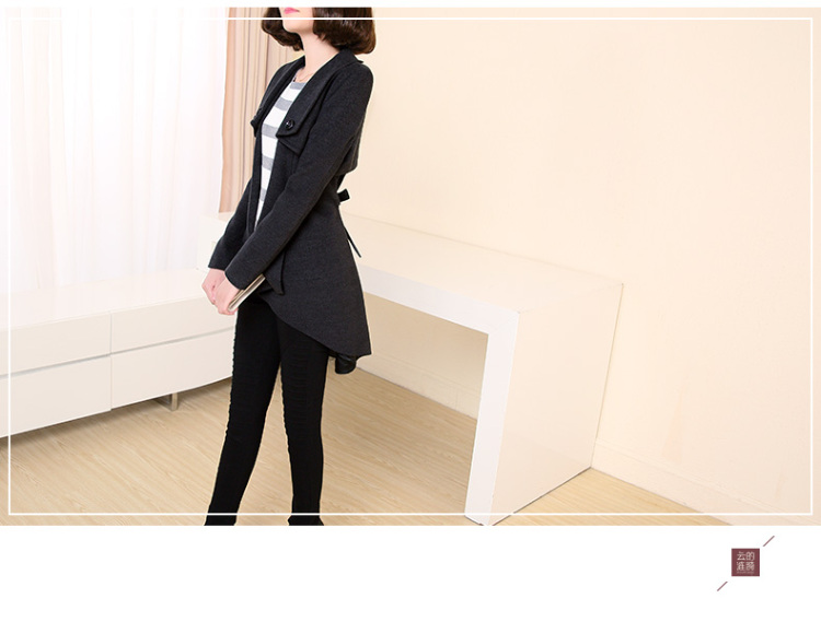 2015冬新款原创设计独特下摆保暖翻领毛呢大衣外套 4W72036 深灰色 M