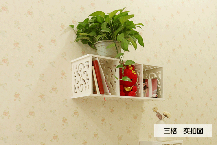 
                                        沐坤 雕花墙上置物架壁挂隔板电视背景墙装饰架搁板壁架柜创意格子书架 C款 三格                
