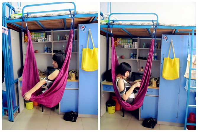 飞拓 降落伞布吊床野营单 双人网状加宽加厚户外室内宿舍秋千休息床