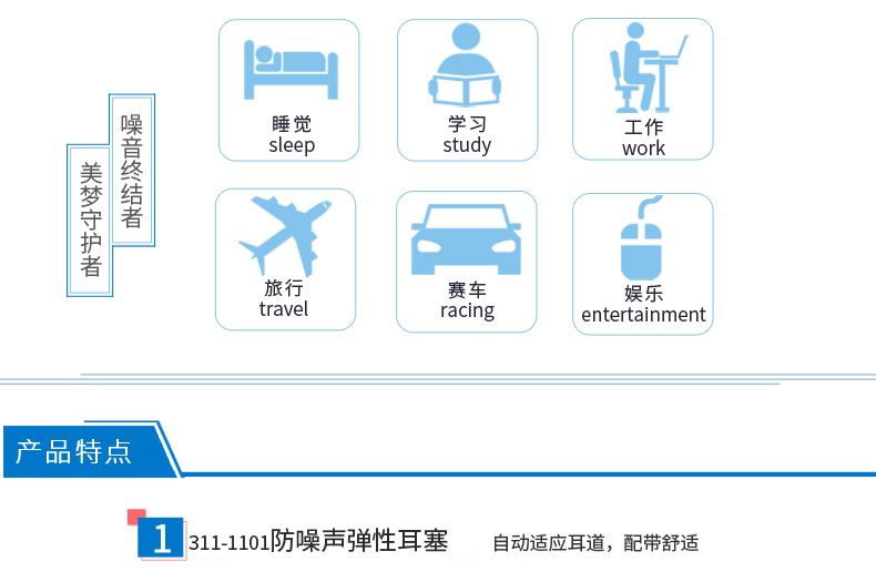 3M 311-1101 圆柱形带线耳塞（SNR28dB）