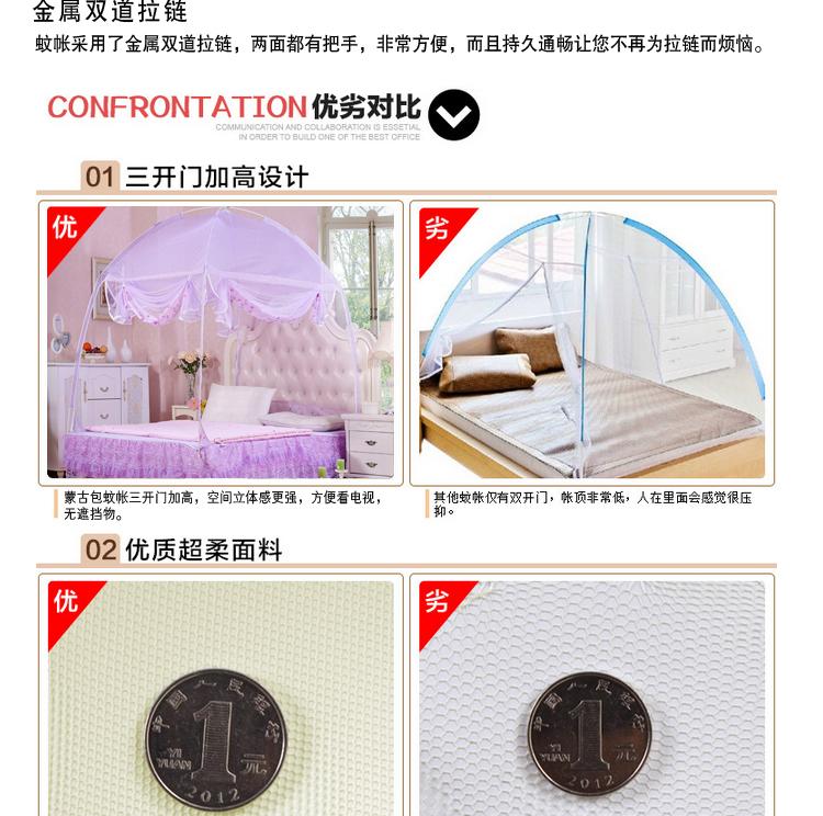 咔芮拉家纺 防蚊帐 三开门加密加高U型蒙古包蚊帐 绿色 单人120*200cm