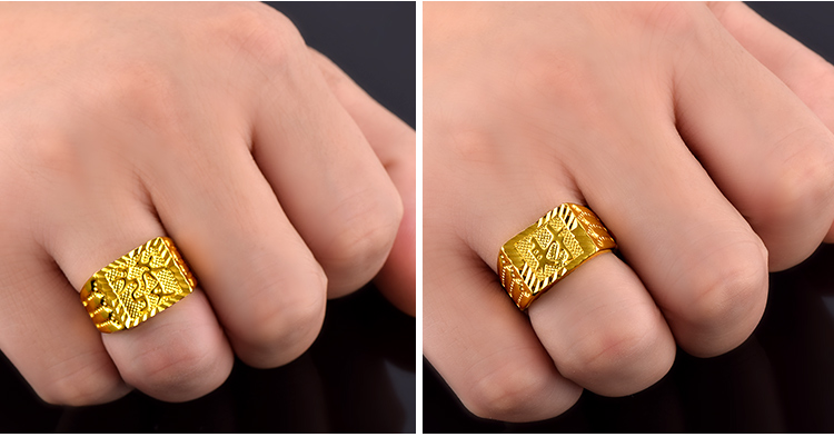 佩川 镀越南沙金发字财福男士戒指 霸气个性潮时尚食指环款 活口可