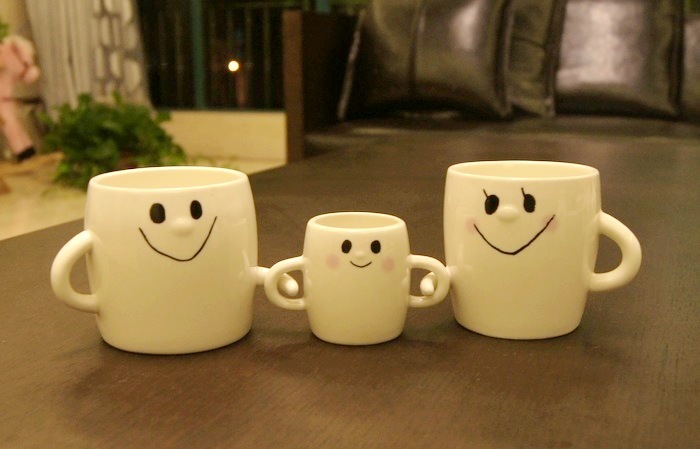 陶瓷杯套装一家三口亲子杯情侣创意家用杯子卡通马克杯 三个装 图片色