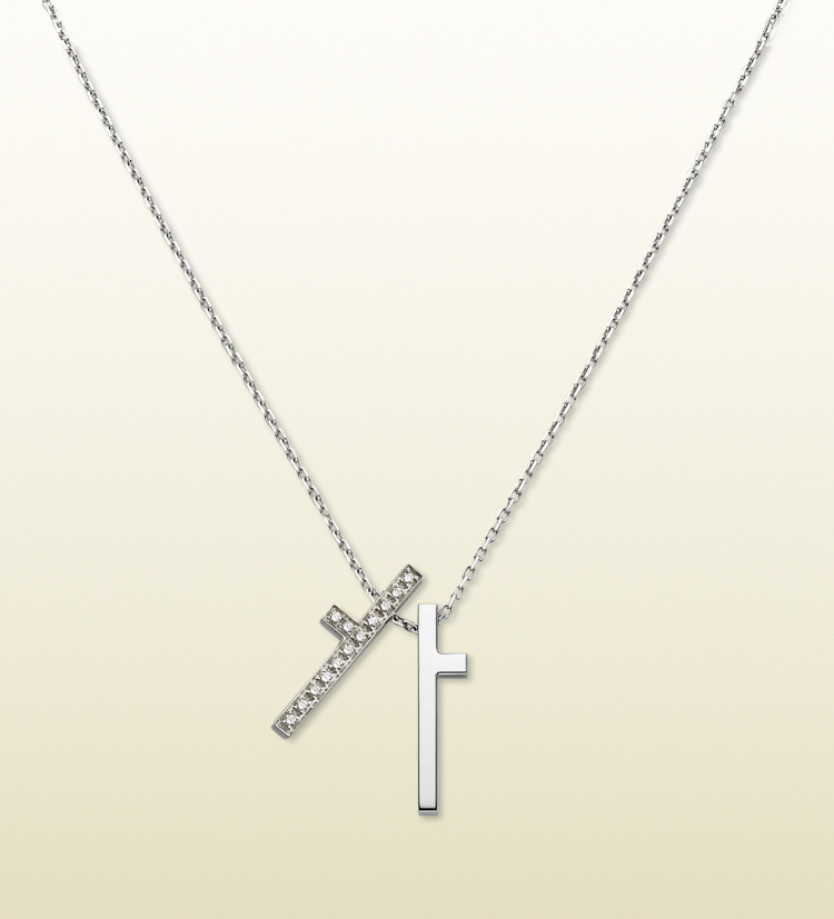 古奇/gucci女款项链 白金 镶钻 十字架 100892 j8540 9066