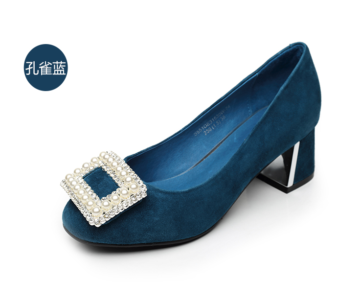 意尔康女鞋 春季新款正品羊皮中跟粗跟浅口女单鞋 黑色 37