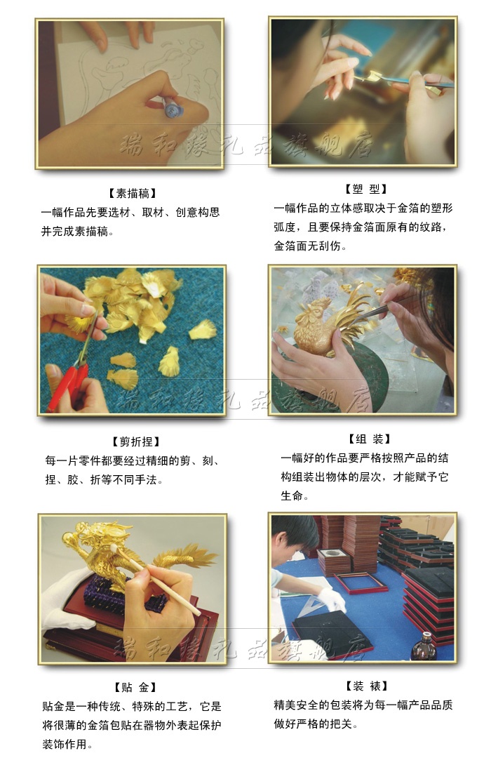 立体金箔画制作工艺过程简图展示如下