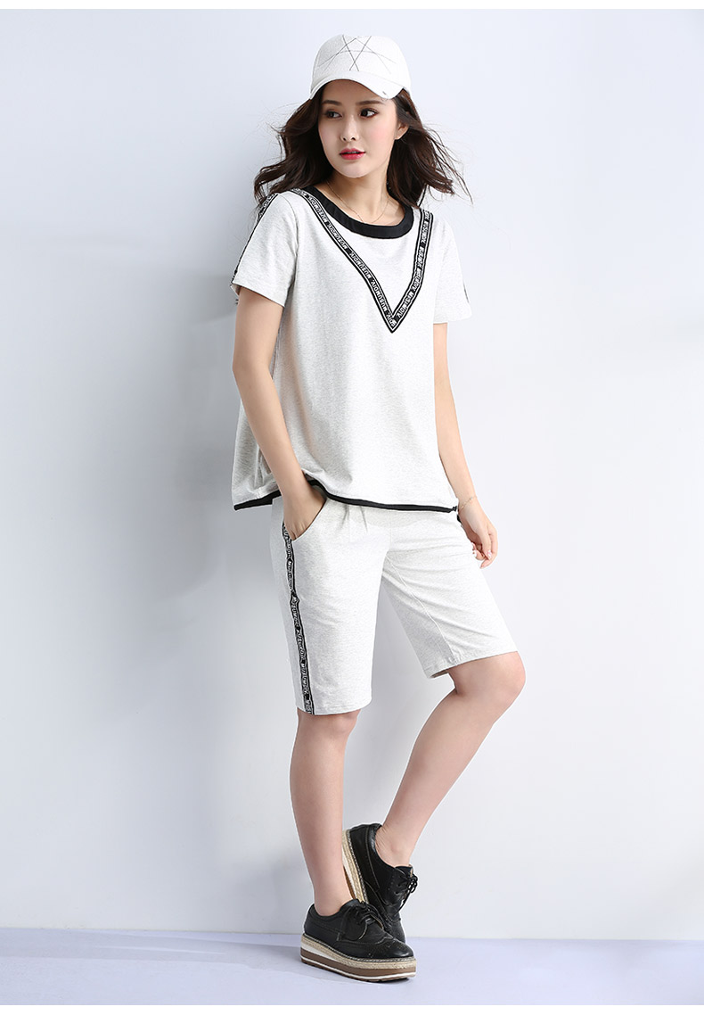 木棉林 大码女装两件套装女胖妹妹夏装短袖时尚潮流休闲上衣 运动运动