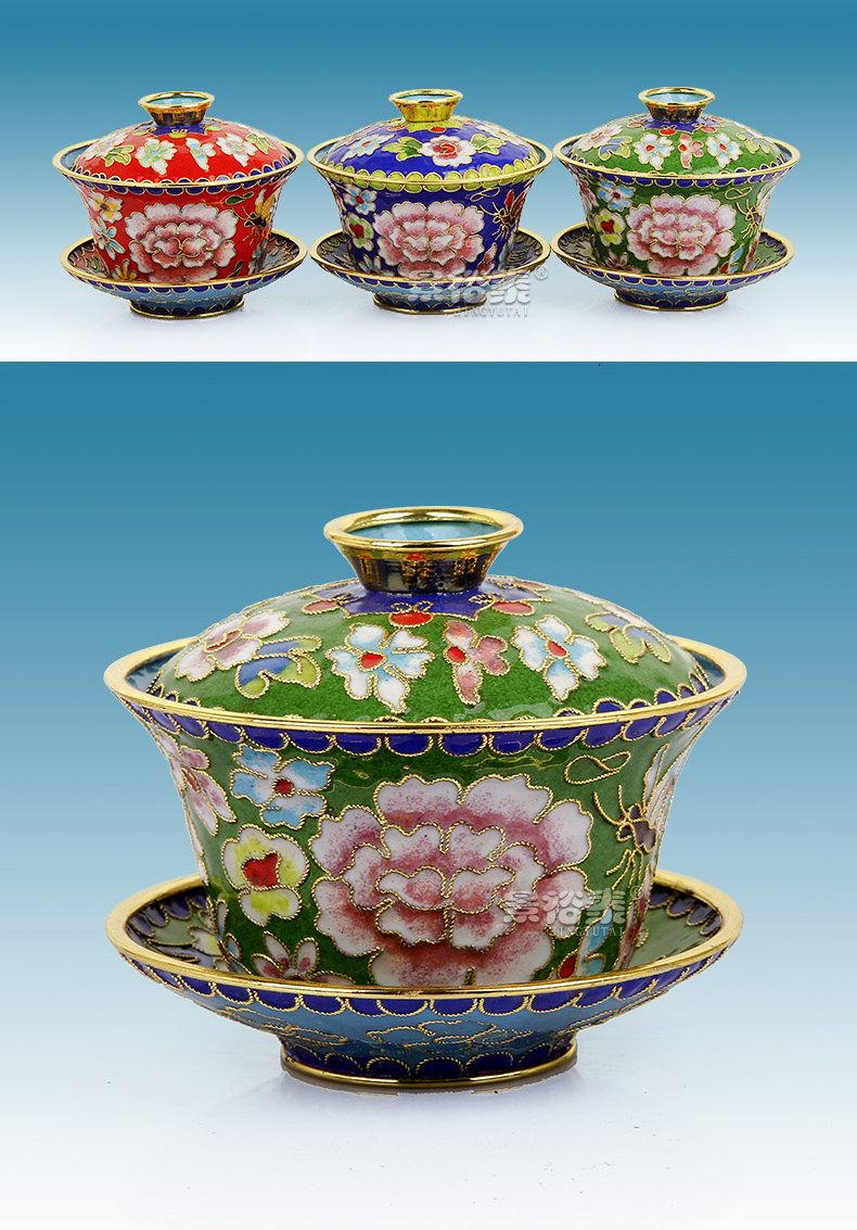 景裕泰景泰蓝盖碗茶碗茶具摆件铜胎掐丝珐琅家居婚庆外事办公礼品送