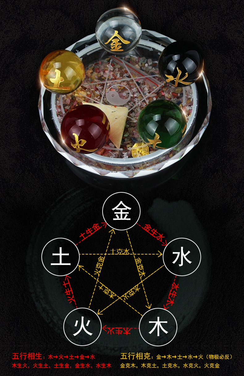 天御阁水晶球摆件八卦风水球五行转运阵五路财神阵工艺品创意家居客厅
