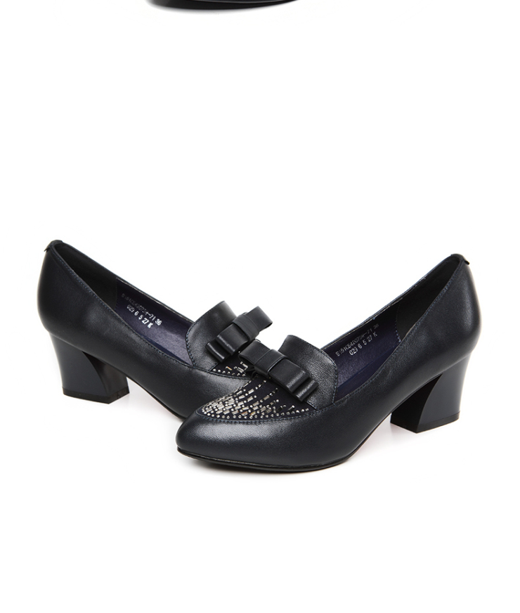 意尔康女鞋 新款正品真皮尖头甜美蝴蝶结休闲女单鞋子 红棕色 37