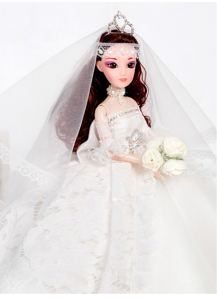 可爱芭比洋娃娃芭比公主大拖尾婚纱新娘可儿儿童生日礼物 水蓝芭比45