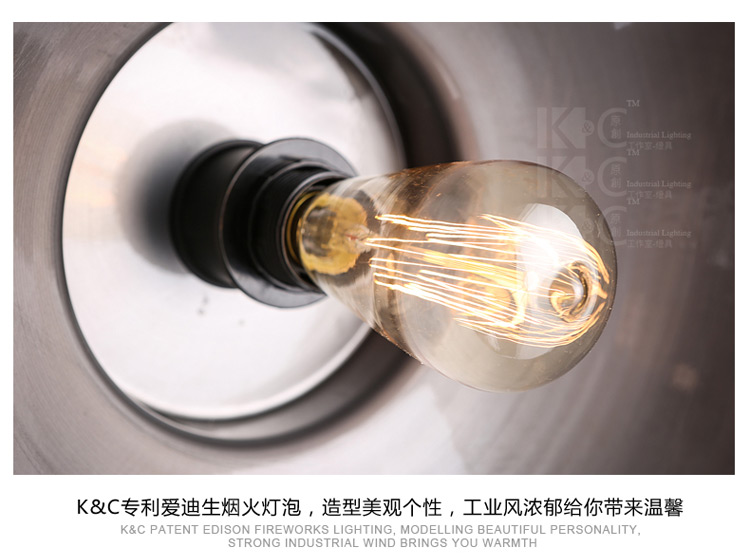 kc灯具黑色工业风复古铁艺吊灯阳台过道办公室仓库吊灯美式灯罩灯 P3668-含1枚烟火灯泡
