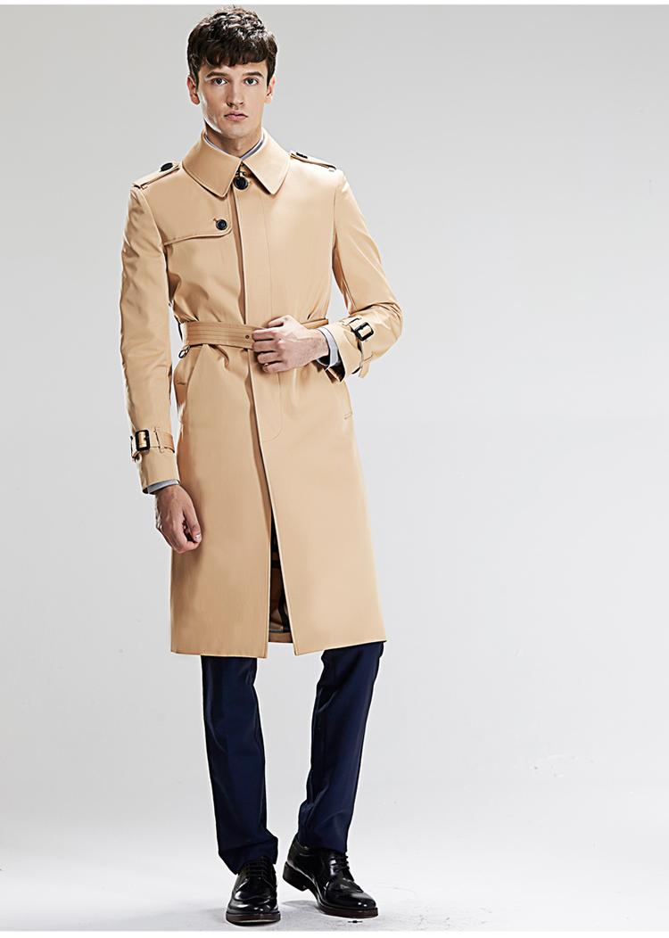 ursmart单排扣暗门襟长款男士风衣黑色束腰男外套 乌黑色 xxl