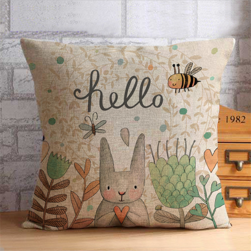 遇美居卡通亚麻兔子抱枕创意家居礼品双鱼卡通动物靠枕汽车护腰沙发