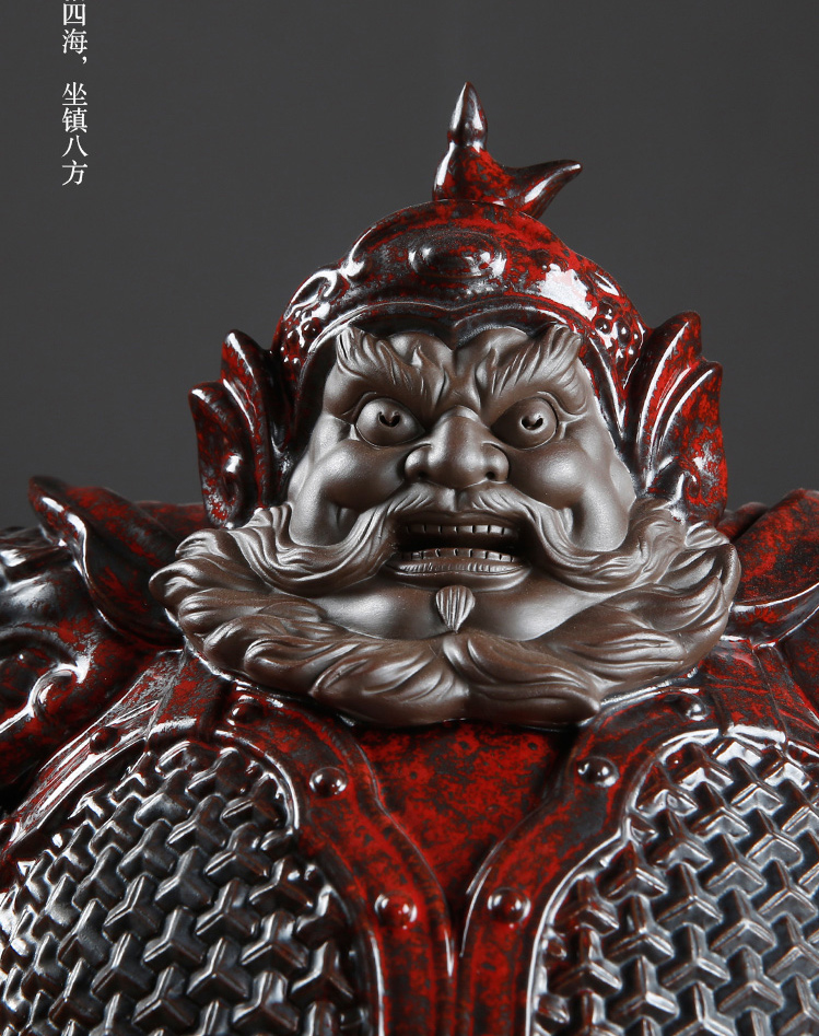 哼哈二将门神紫砂人物雕塑工艺品 家居大号礼品 手工制作摆件 套装二