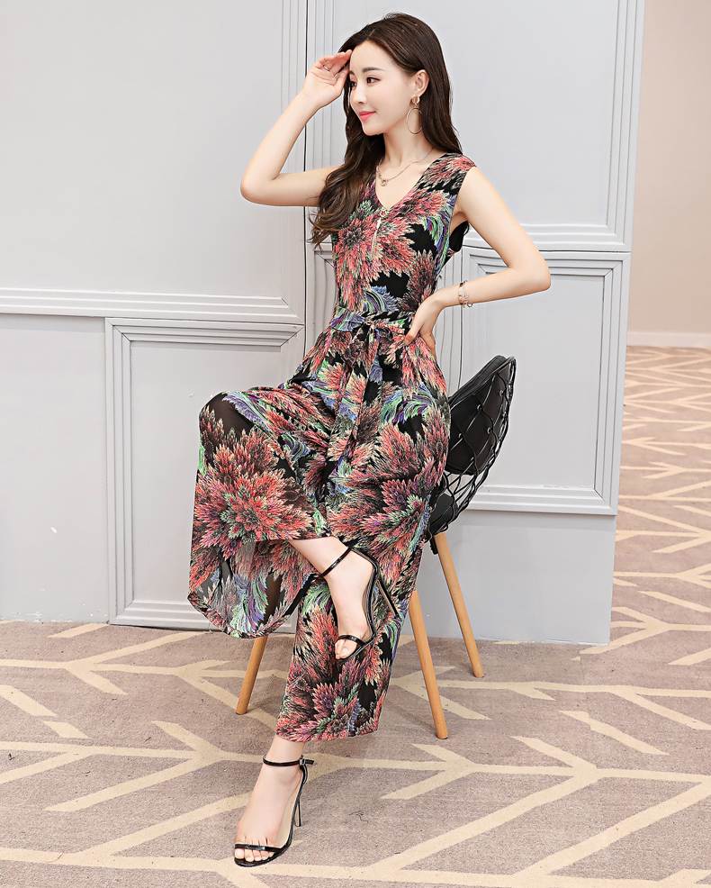 veginina 韩版高腰修身显瘦花色连体裤裙 d6040(桔格子 xxxl)