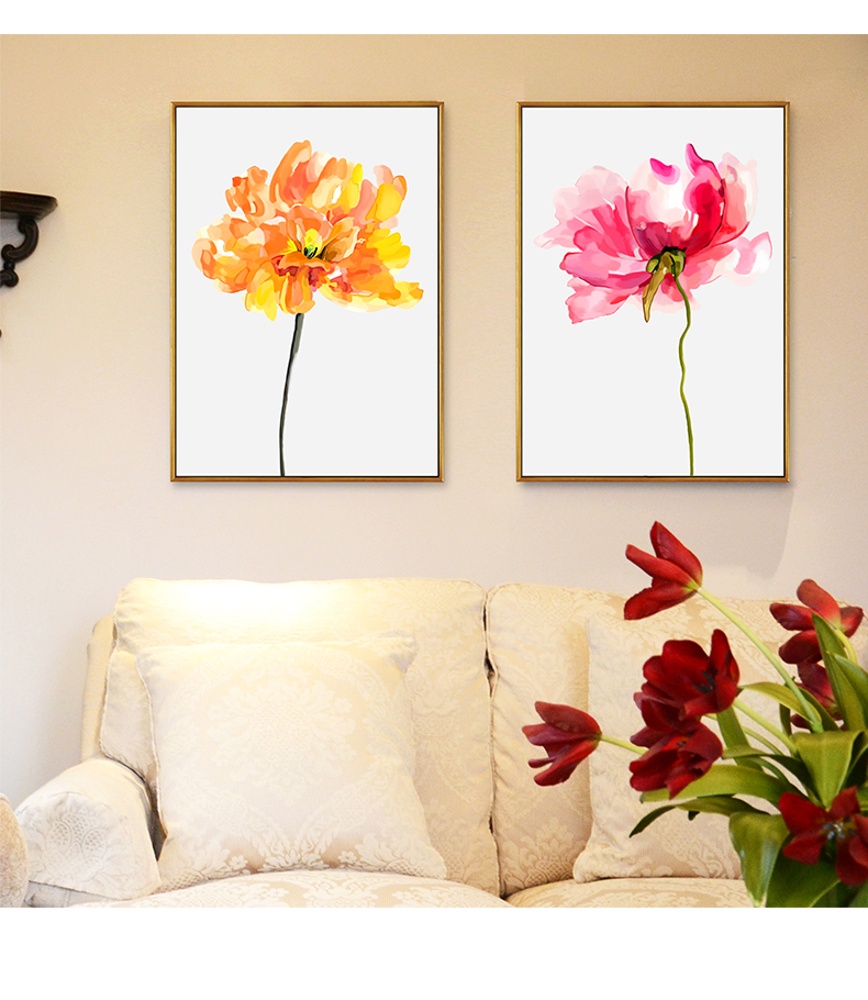 凡雅空间 现代简约客厅装饰画水彩花卉无框画北欧田园小清新挂画花语