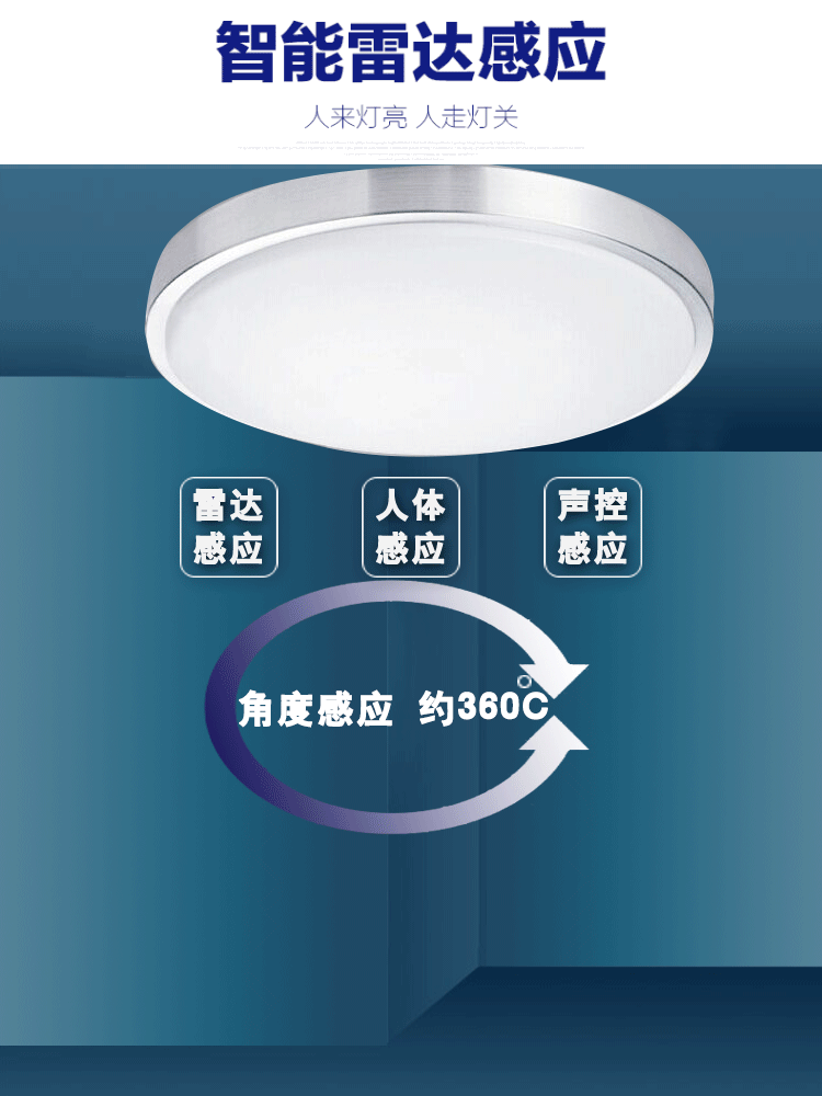 真有材zhenyoucailed人体感应吸顶灯雷达光声控灯楼梯过道灯走廊玄关