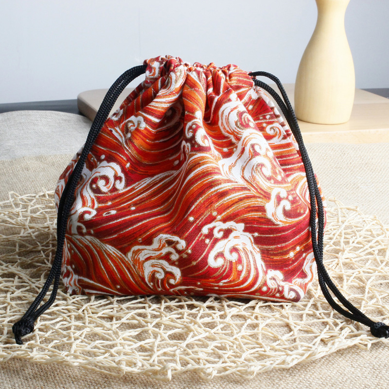 餐盒布袋日系和风帆布方便袋抽绳加厚方饭盒布袋小件物品收纳袋蓝尾