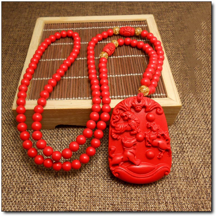 碧凤阁 朱砂粉压制朱砂吊坠 朱砂生肖属虎马狗 寅午戌三合贵人牌 吊坠