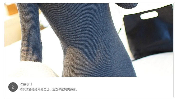 
                                        淇萌魅2016秋冬新款女式打底针织衫包臀高领毛衣女连衣裙8560 浅灰色 均码                