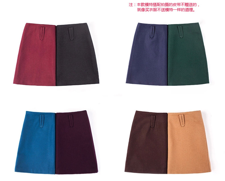 紫格子 经典新款女式毛呢短裙秋冬款 时尚一步A字半身裙子 黑色经典Q0530 S