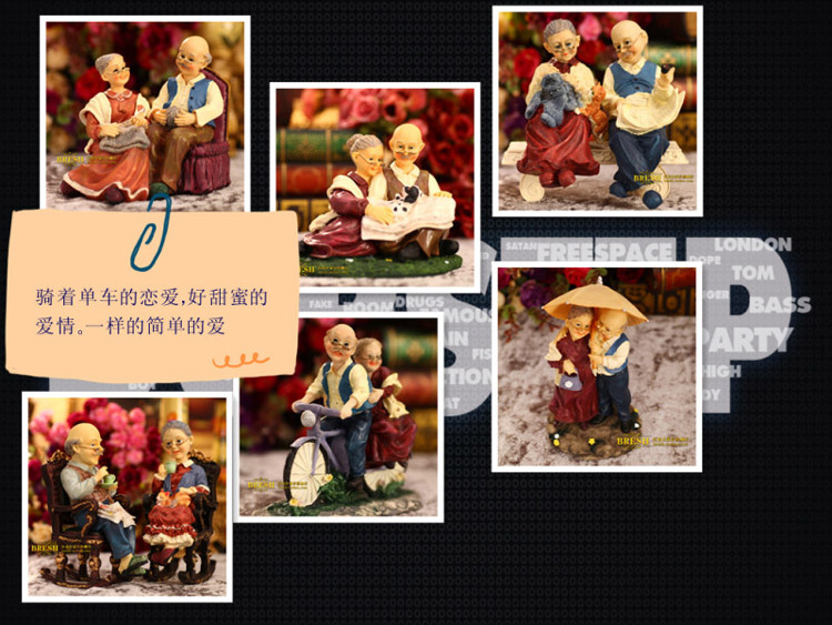 佰芮仕 树脂娃娃摆件 结婚礼物 创意家居卧室书房摆设 温馨的老头老头骑车夫妇 BS050