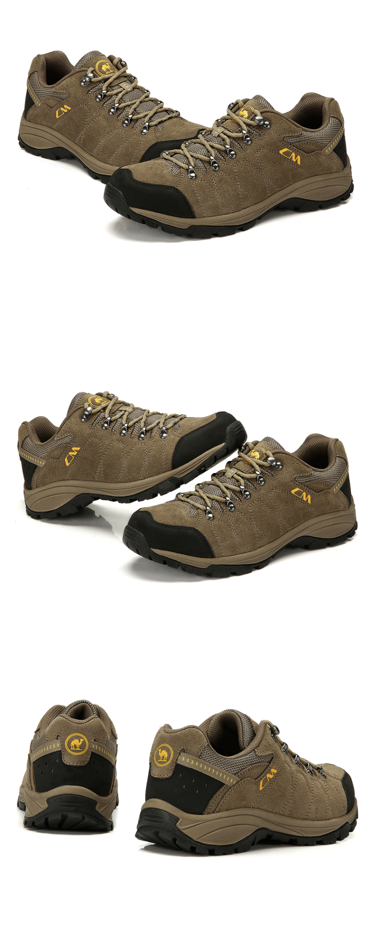 骆驼牌秋冬款低帮系带防滑耐磨鞋 户外徒步登山鞋 黄棕 43