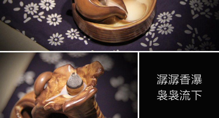 铜欣祥 倒流香香炉陶瓷烟倒流香炉 粗陶熏香炉沉香檀香塔香锥香炉香道用品居室摆件工艺礼品 到福倒流香炉