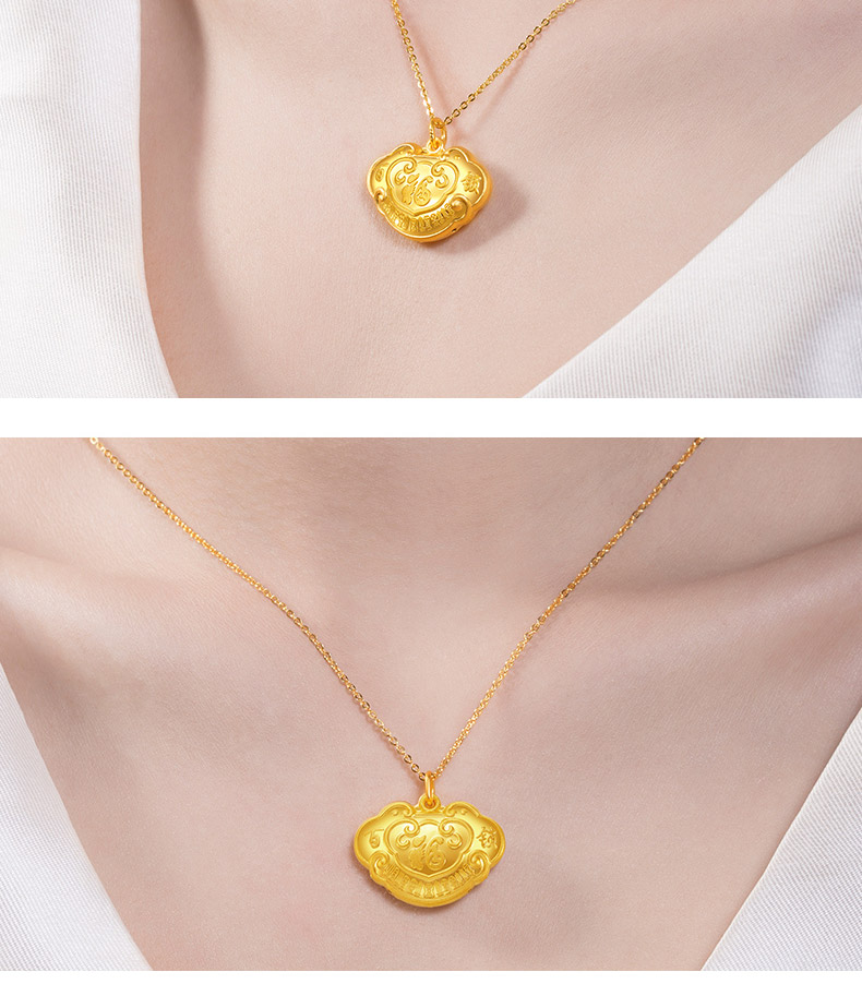 璀百年 黄金吊坠 999足金平安锁黄金吊坠 3d硬金宝宝金锁福字长命锁金