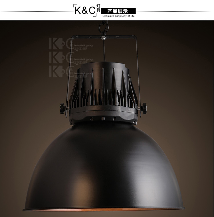 kc灯具黑色工业风复古铁艺吊灯阳台过道办公室仓库吊灯美式灯罩灯 P3668-含1枚烟火灯泡