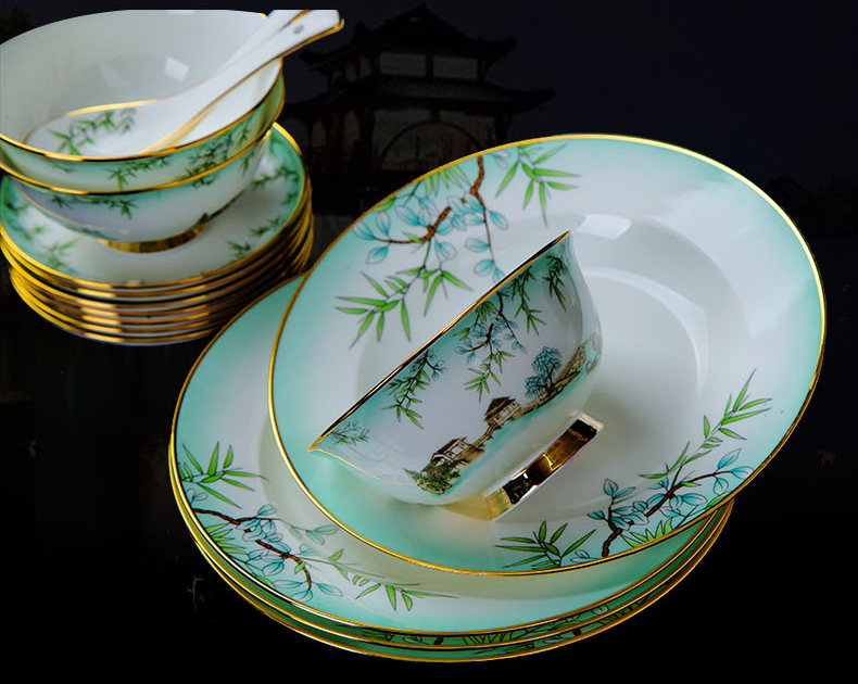 红得发紫 景德镇陶瓷器骨瓷餐具套装67头中式高档碗盘酒店碗碟套装