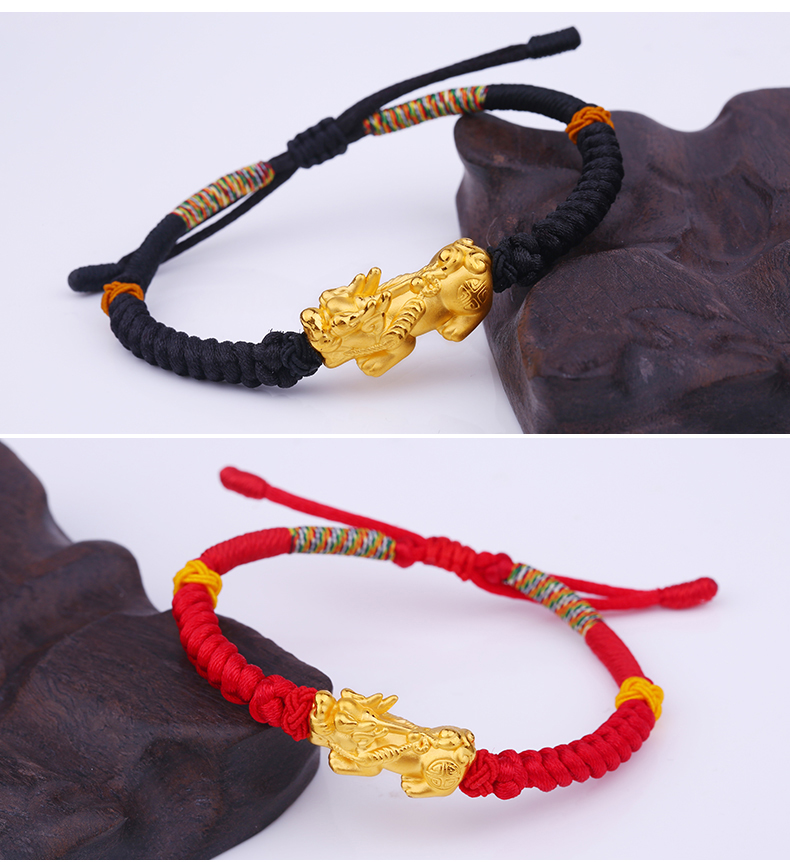 金龙珠宝 黄金貔貅手链 3d硬金编织手绳男女情侣款 gz004d-3 貔貅手绳