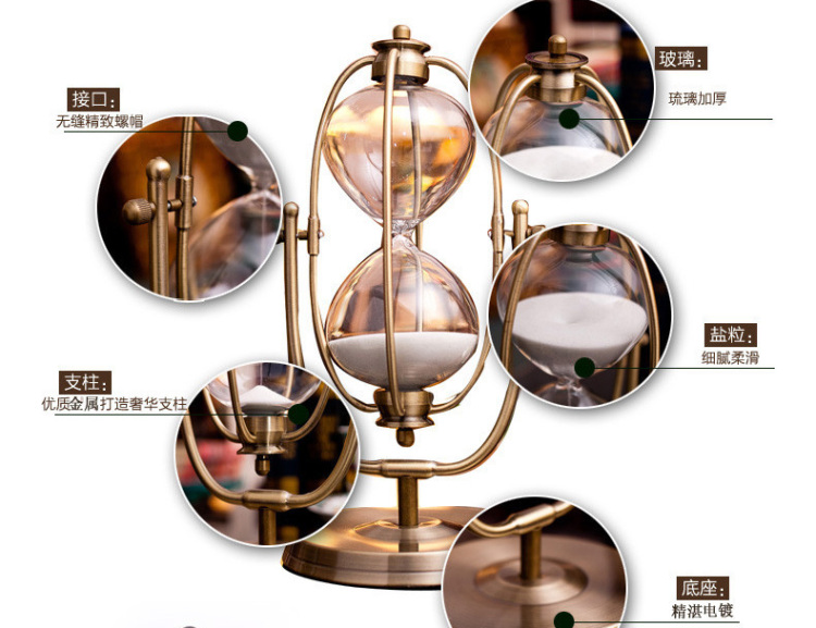 
                                        BRESH 佰芮仕 金属沙漏计时器15/30/60分钟 结婚生日创意家居客厅书房饰品摆件 旋转沙漏15分钟                