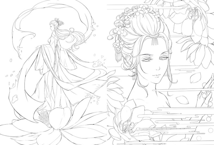 浮生赋贰丹青录 古风仙侠涂色素描集 漫画教程书 成人动漫涂鸦填色
