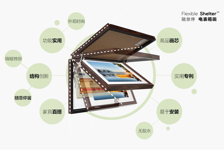 墙蛙 wallwa 静湖边随意停电表箱装饰画电箱遮挡画配电箱推拉有框画壁画墙画