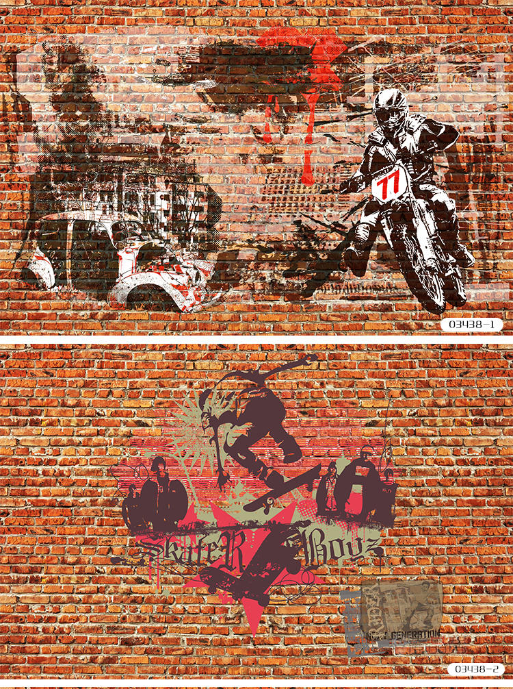 六纹鱼复古怀旧墙布砖墙酒吧涂鸦做旧壁纸工业风餐厅网咖ktv背景墙