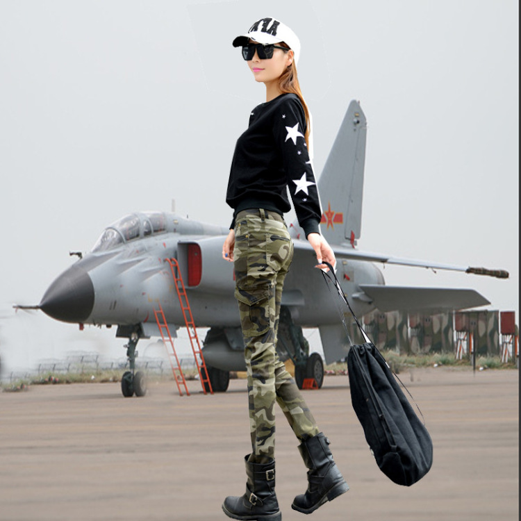 2015hansiyiniao春季新款牛仔裤女迷彩长裤女式修身显瘦小脚铅笔裤 迷彩不加绒 26码