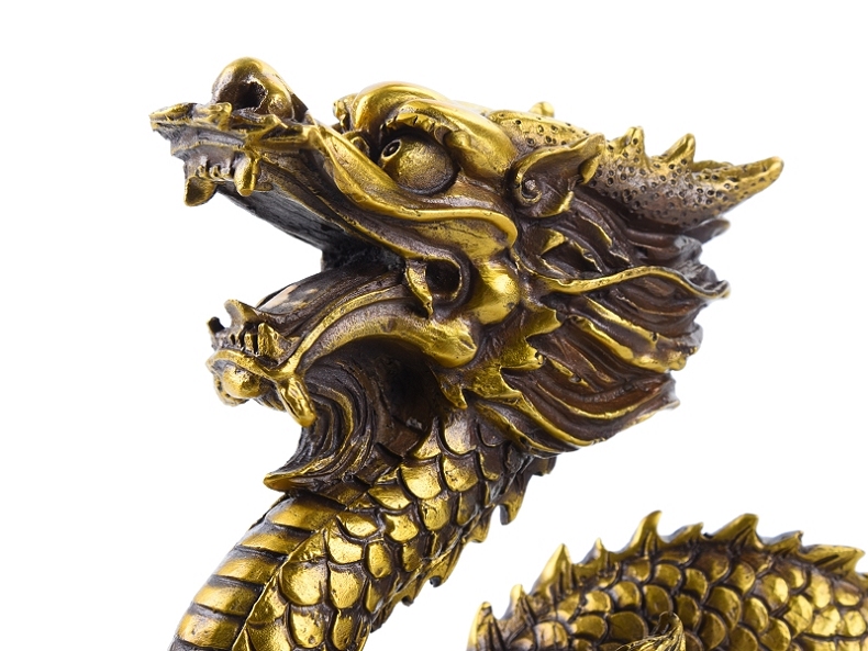 龙摆件 纯铜聚宝盆金钱龙家居客厅玄关办公室装饰品摆设 青铜色财龙戏
