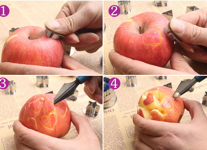 不锈钢水果切花器爱心苹果造型器胡萝卜切花模具卡通饼干切模套装模具