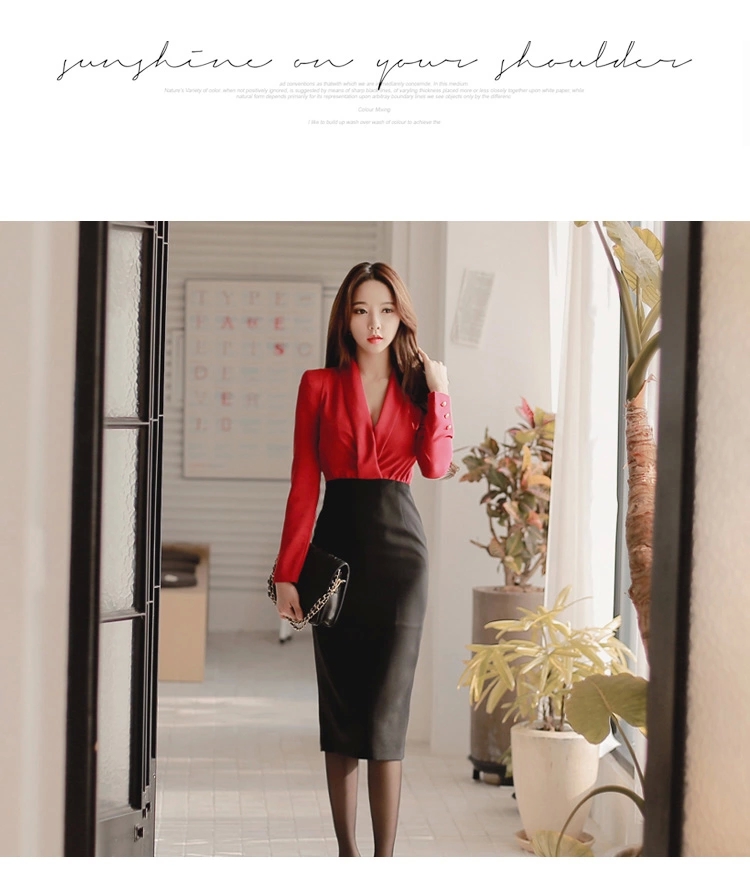 
                                        春秋季新款女装名媛气质礼服长裙长袖修身包臀打底连衣裙 图片色 L                