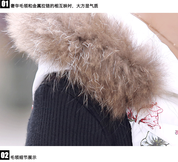 雪妮梦丝 韩版2016秋冬新款女装时尚真毛领连帽民族风印花修身棉马甲女 白色 L