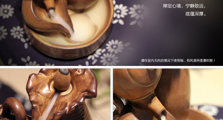 铜欣祥 倒流香香炉陶瓷烟倒流香炉 粗陶熏香炉沉香檀香塔香锥香炉香道用品居室摆件工艺礼品 到福倒流香炉